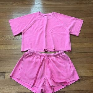 Aerie pink waffle short set